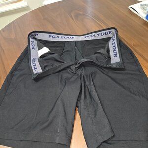 PGA Tour Shorts Mens 32 Black Flat Front Stretch Golf Polyester Spandex Classic